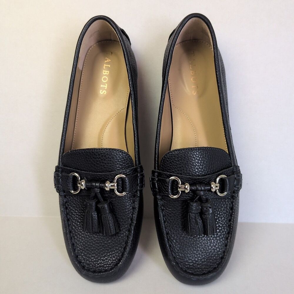 Talbots Flats Women's 8.5 Everson Tassel Driving Moccasins Indigo Blue Leather - Picture 9 of 13
